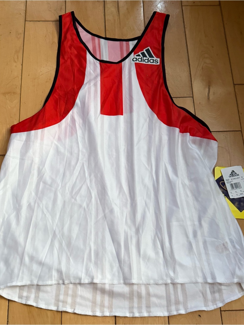 adidas Men’s White & Red Swim Rash Guard Tank